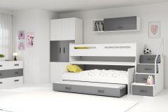 eoshop Detská poschodová posteľ Max 1 - 3 osoby – biela - grafit, 80x200 s prístelkou