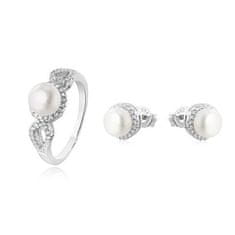 Beneto Zvýhodnená sada šperkov s perlami a zirkónmi (náušnice, prsteň obvod 50 mm)