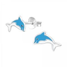 JesiDesign Detské strieborné náušnice napichovacie Delfíny modré