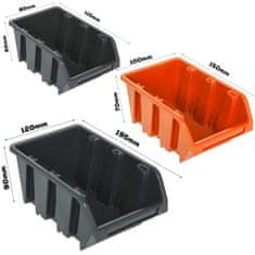 botle Dielenský panel pre nástroje 173 x 78 cm s 57 ks. Krabic zavesené Oranžové a Čierne Boxy plastová XL