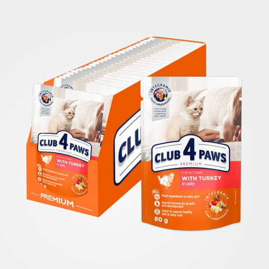 Club4Paws Premium Kapsičky pre mačiatka s morčacím mäsom v želé (24x80g) 2.4kg