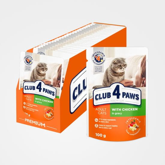 Club4Paws Premium Kapsička pre dospele mačky s kuracím mäsom v omáčke (24x100g) 2.4kg