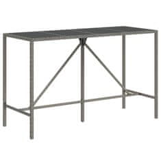 Petromila vidaXL Barový stôl so sklenenou doskou sivý 180x70x110 cm polyratan