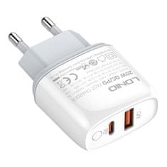 LDNIO LDNIO A2424C USB, USB-C 20W sieťová nabíjačka + USB-C - Lightning kábel