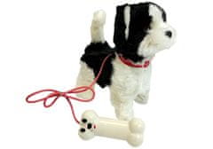 Lean-toys Pes husky na vodítku ovládaný diaľkovým ovládaním Kosť biela a čierna