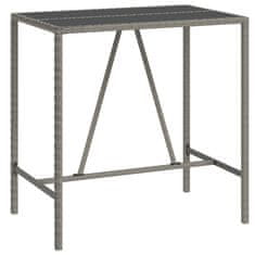 Petromila vidaXL Barový stôl so sklenenou doskou sivý 110x70x110 cm polyratan
