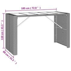 Petromila vidaXL Barový stôl so sklenenou doskou hnedý 185x80x110 cm polyratan