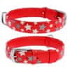 Plochý kožený obojok s hviezdičkami červený svietiaci 19-25cm, šírka: 9mm červená