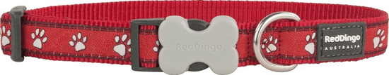 RED DINGO Nylonový obojok s labkami červený