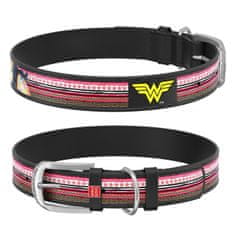 WAUDOG Kožený obojok Wonderwoman DC COMICS čierny 18-24 cm, širka: 9 mm červená