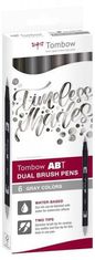 Tombow ABT Dual Pen Brush Sada obojstranných štetcových fixiek - Grey colours 6 ks