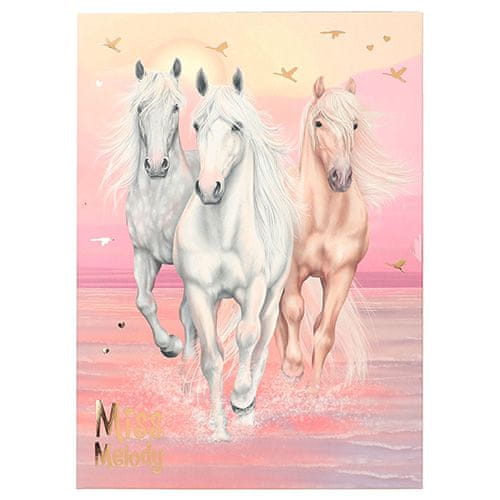 Miss Melody Listová sada , Ružová a pastelové farby, 3 kone v behu vodou