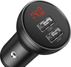Noname Baseus duální USB adaptér do automobilu s displejem 4,8A 24W, šedá