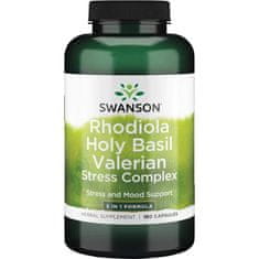 Swanson Full Spectrum Rhodiola Holy Basil Valerian Stres Complex (Rhodiola, Bazalka indická, Valeriána lekárska), 180 kapsúl