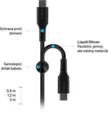 nabíjecí a datový kábel Liquid silicone USB-C - USB-C,USB 2.0, PD 60W, 2m, čierna