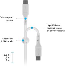 FIXED nabíjecí a datový kábel Liquid silicone USB-C - USB-C,USB 2.0, PD 60W, 0.5m, biela