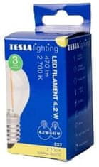 Tesla Lighting LED žiarovka FILAMENT RETRO miniglobe, E27, 4,2W, 230V, 470lm, 25 000h, 2700K teplá biela, 360