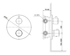CERSANIT Podomietková termostatická vaňová/ sprchová batéria zen s telesom, chrom (S951-564)