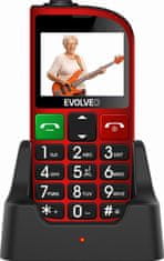 Evolveo EasyPhone FM, mobilní telefon pro seniory s nabíjecím stojánkem (červená barva)