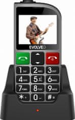 Evolveo EasyPhone FM, mobilní telefon pro seniory s nabíjecím stojánkem (stříbrná barva)
