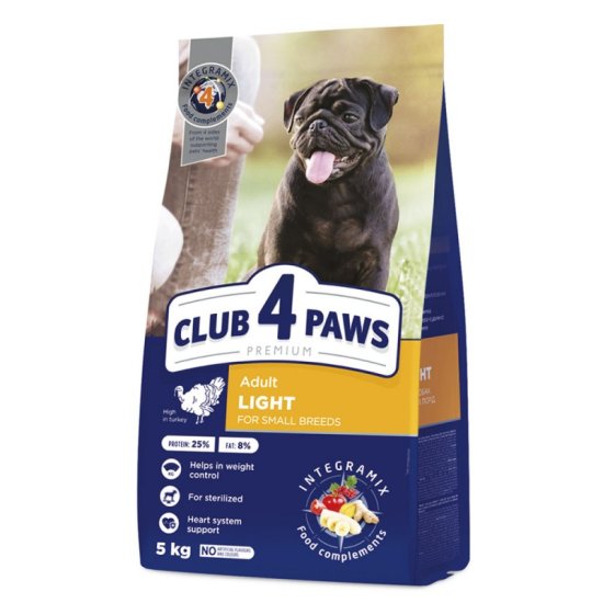 Club4Paws Premium LIGHT weight control 5kg + darček, pre psov malých plemien, sterilizované - morka