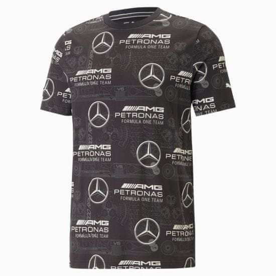 Mercedes-Benz tričko PUMA AOP černo-bielo-šedé