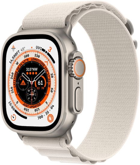 Apple Watch Ultra, 49mm, Cellular, Titanium, Starlight Alpine Loop - Medium