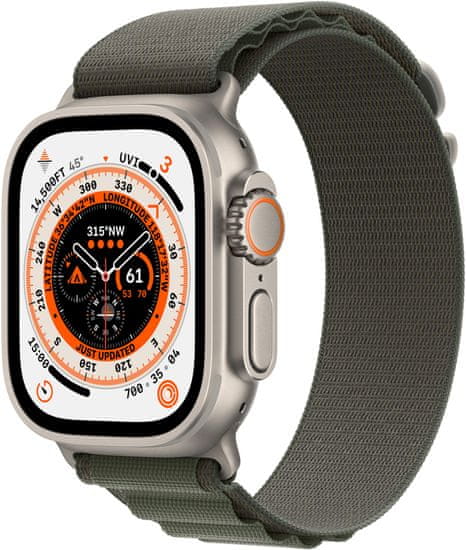 Apple Watch Ultra, 49mm, Cellular, Titanium, Green Alpine Loop - Large