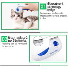 Netscroll Elektrický hrebeň proti blchám pre domáce zvieratá, účinne odstraňuje blchy a špinu, bezpečný pre dlhosrsté a krátkosrsté mačky a psy, jednoduché použitie, FleaComb