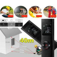 Netscroll 6-funkčný laserový merací prístroj, laserový meter pre presné merania, LCD displej, meranie až do 40m, malý a praktický na použitie kdekoľvek, USB nabíjanie, DistanceMeter