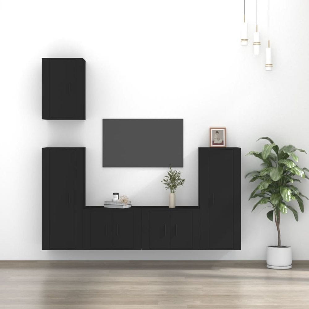 Vidaxl 5-dielna súprava TV skriniek čierna spracované drevo