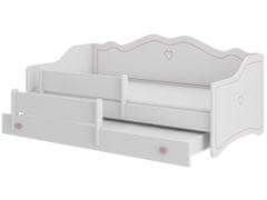 nabbi Detská posteľ s prístelkou a matracmi Elisa II 80x160 cm - biela / ružový vzor