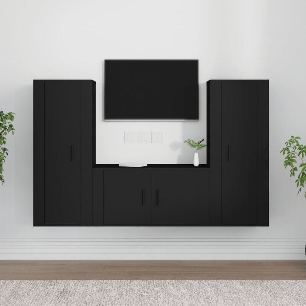 Vidaxl 3-dielna súprava TV skriniek čierna spracované drevo