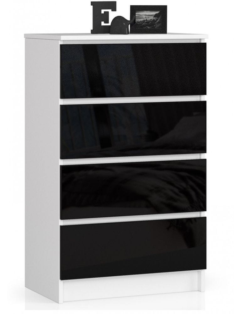 Akord Komoda Kuba 60 cm - 4 zásuvky biela/čierna