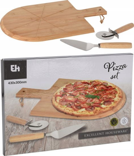 Koopman Bambusová súprava na pizzu s nožom a špachtľou