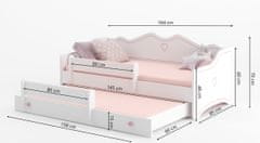 nabbi Detská posteľ s prístelkou a matracmi Elisa II 80x160 cm - biela / ružový vzor