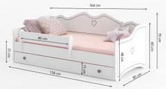 nabbi Detská posteľ s matracom a úložným priestorom Elin 80x160 cm - biela / ružový vzor