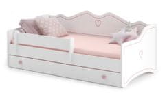 nabbi Detská posteľ s matracom a úložným priestorom Elin 80x160 cm - biela / ružový vzor