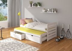 nabbi Drevená detská posteľ s prístelkou Tigris 90x200 cm - biela