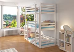 nabbi Drevená trojposchodová posteľ s matracmi Tarevo 80x180 cm - biela
