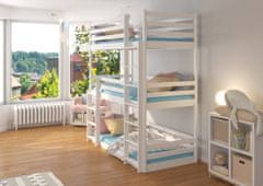 nabbi Drevená trojposchodová posteľ s matracmi Tarevo 90x200 cm - biela
