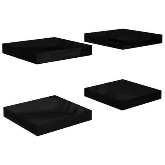 Vidaxl Plávajúce nástenné police 4ks, lesklé čierne 23x23,5x3,8cm, MDF