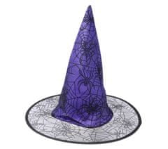 Guirca Čarodejnícky klobúk fialový s pavučinami a pavúkmi