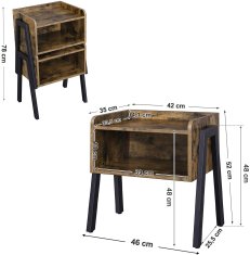 VASAGLE Kovový nočný stolík hnedý 42x52 cm