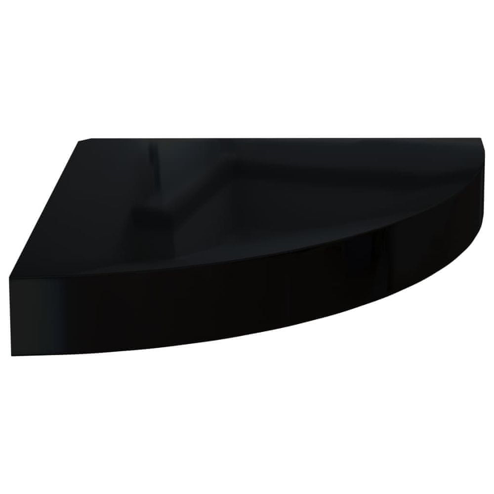 Vidaxl Plávajúca rohová polica, lesklá čierna 25x25x3,8 cm, MDF