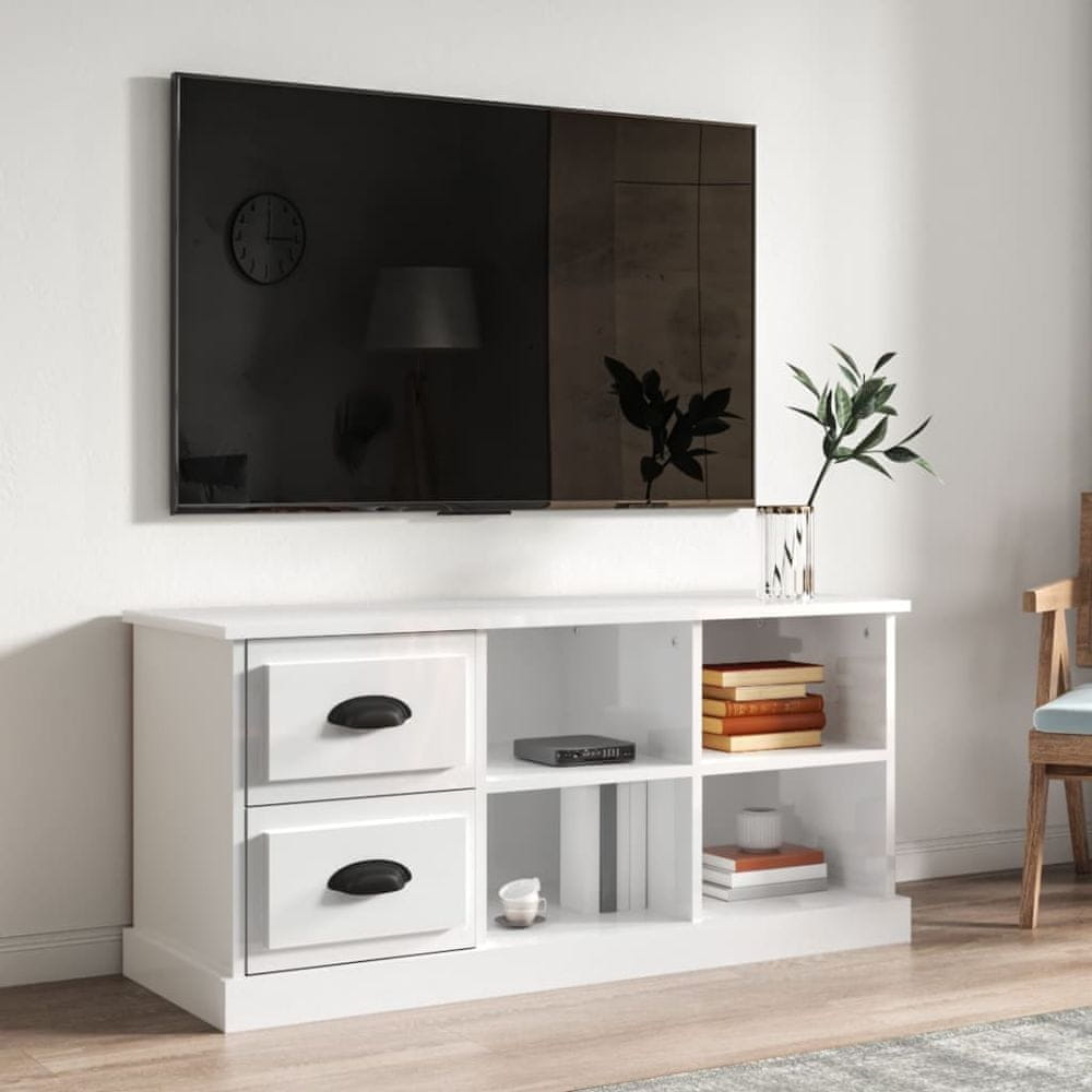 Vidaxl TV skrinka lesklá biela 102x35,5x47,5 cm kompozitné drevo
