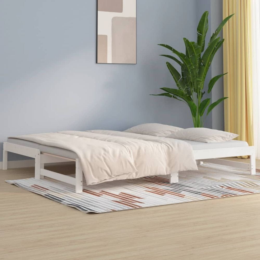 Vidaxl Rozkladacia denná posteľ biela 2x(90x200) cm borovicový masív