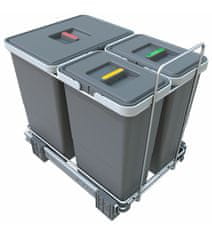 Elletipi Vstavaný odpadkový kôš ECOFIL - výsuvný, s rámom, 18+8+8 L, PF01 34B2