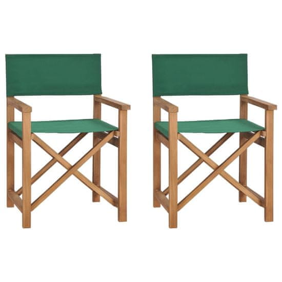 Vidaxl Skladacie režisérske stoličky 2 ks zelené tíkový masív