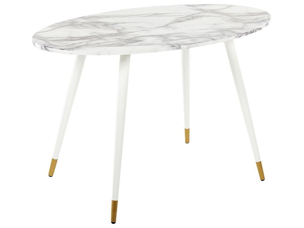 Beliani Oválny jedálenský stôl s mramorovým efektom 120 x 70 cm biely GUTIERE